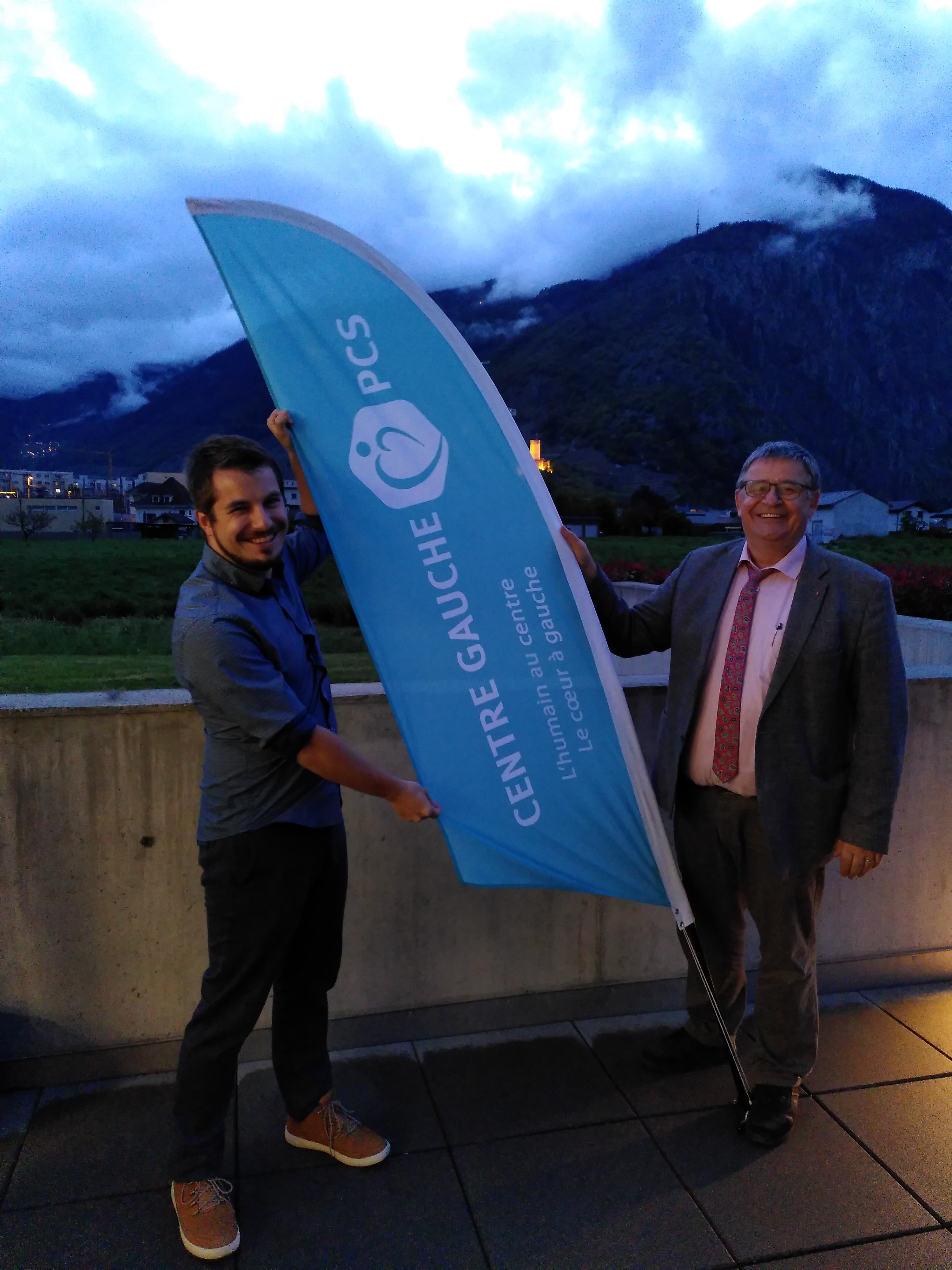 Le nouveau et l'ancien président du Centre Gauche-PCS Valais romand: Alexandre Ferchaud et Raymond Borgeat