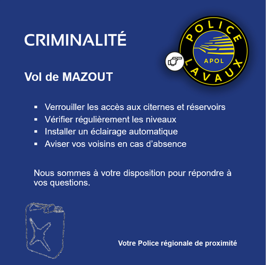 Police Lavaux met en garde contre le vol de mazout
